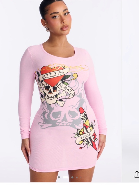 Ed Hardy Tops - Ed Hardy Pink Long-Sleeve Graphic Bodycon Top